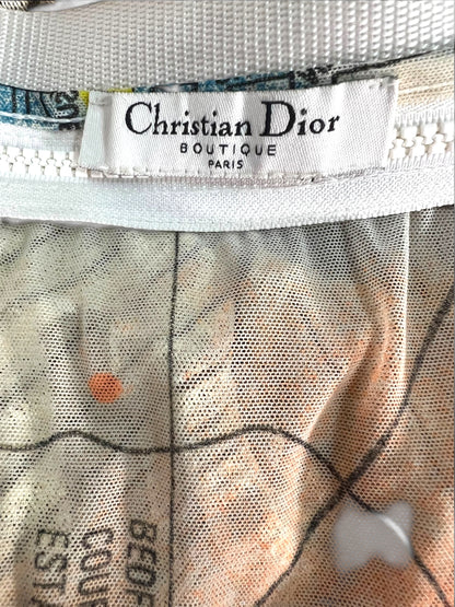 Christian Dior by John Galliano Fall/Winter 2001 neon graffiti London map print mesh skirt ensemble