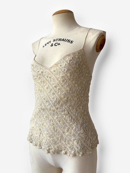 Ralph Lauren Cream Beaded Silk Top, 1998