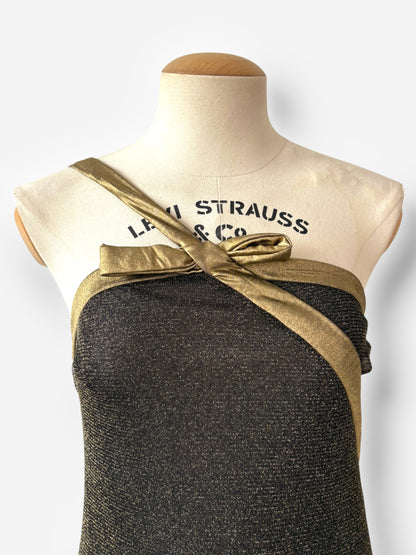 John Galliano Black and Gold Metallic Mini Dress