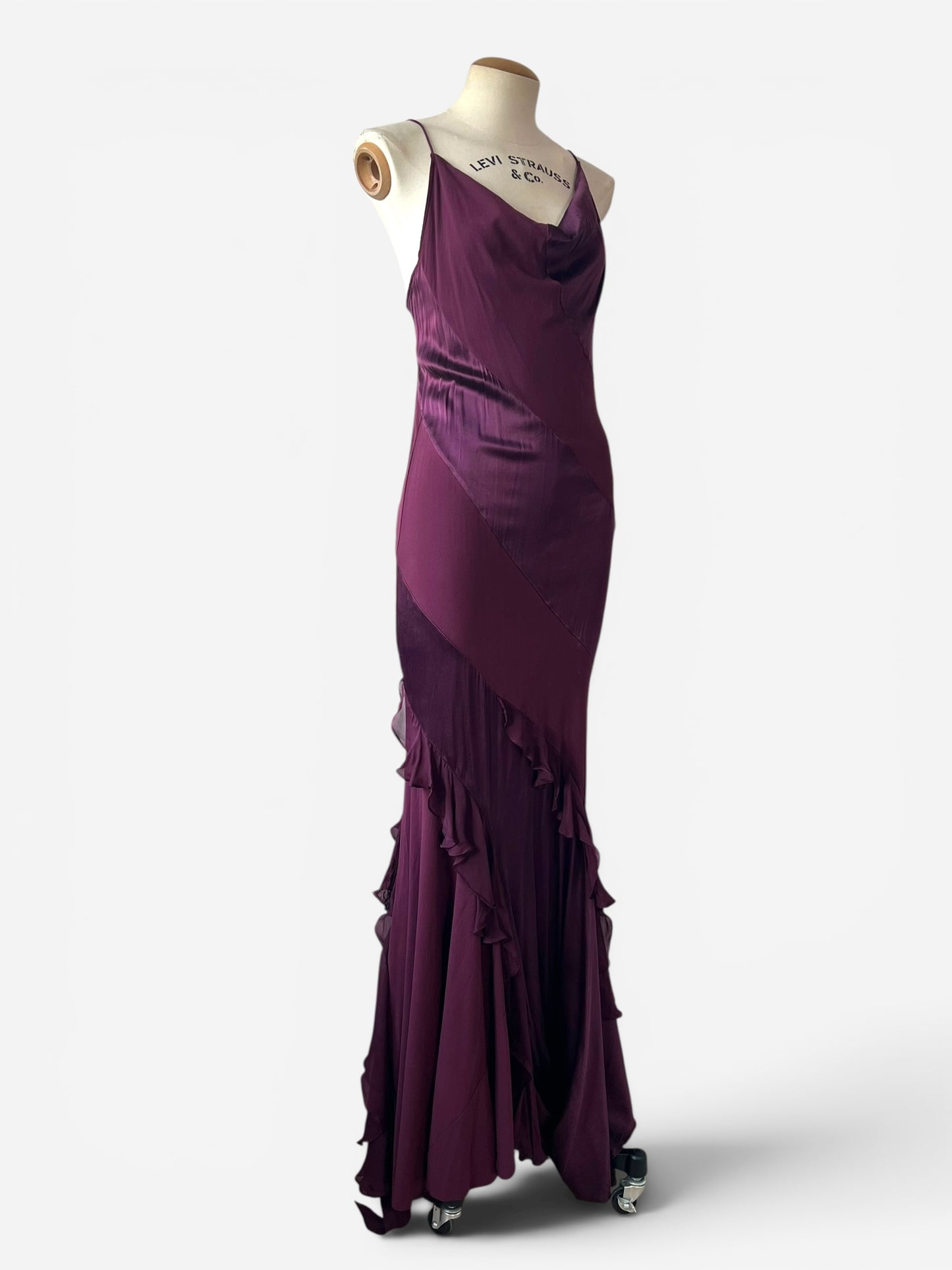Roberto Cavalli Burgundy Silk Ruffle Maxi Gown, Fall/Winter 2004