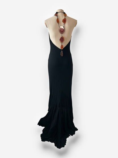 Roberto Cavalli c. 2010 Gemstone Necklace Halter Gown