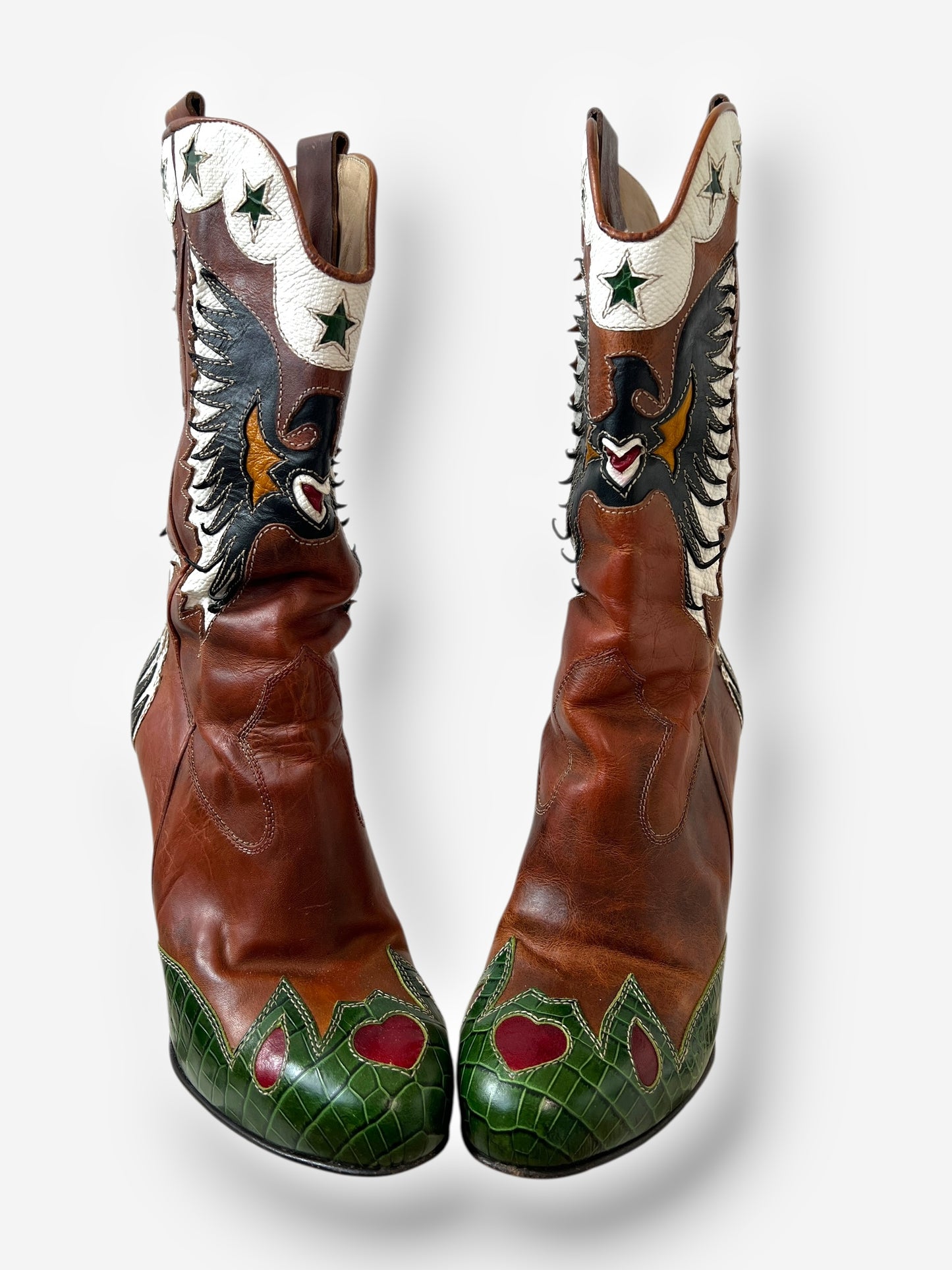 Dolce & Gabbana (D&G) Brown Leather Cowboy Boots with Butterfly Motif, Spring 2004