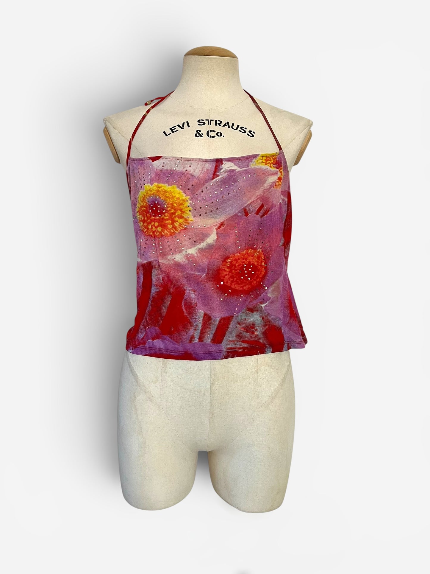 Roberto Cavalli Floral Crystal Mesh Halter Top, Spring/Summer 2000