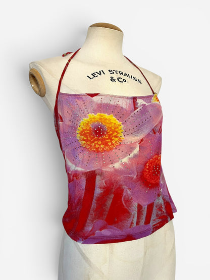 Roberto Cavalli Floral Crystal Mesh Halter Top, Spring/Summer 2000