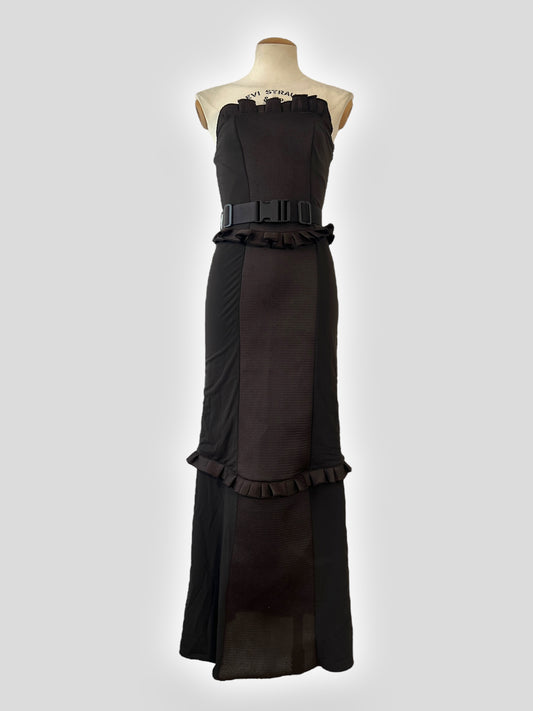 Miu Miu Black Ruffled Strapless Maxi Dress, Fall/Winter 1999 Runway