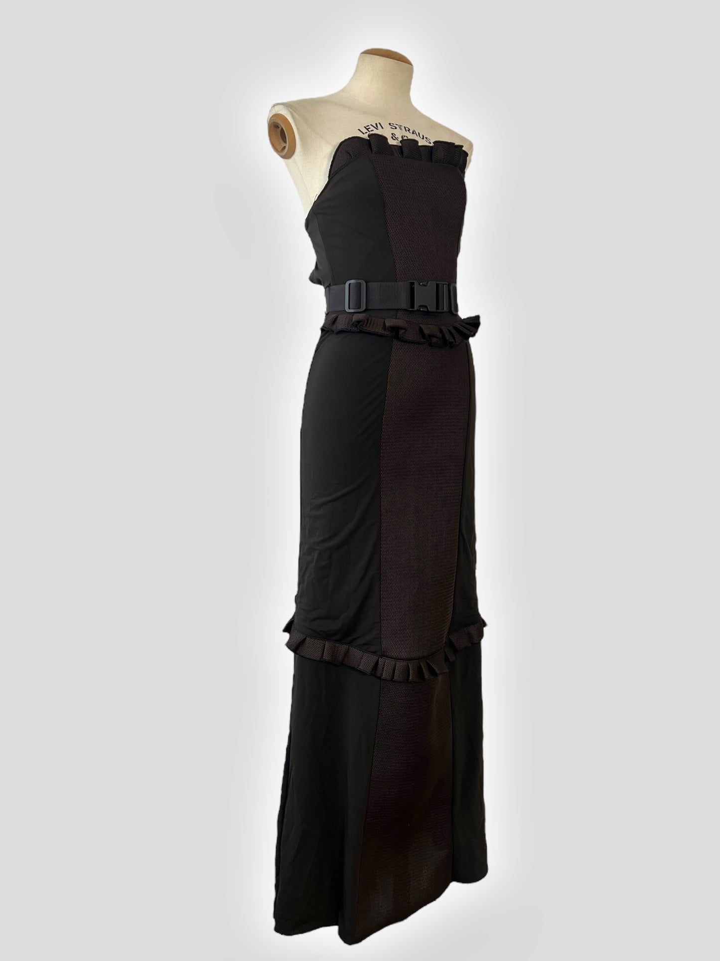 Miu Miu Black Ruffled Strapless Maxi Dress, Fall/Winter 1999 Runway