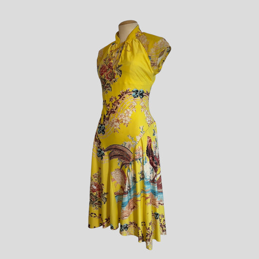 Roberto Cavalli S/S 2003 Cheongsam-Inspired Yellow Floral Maxi Dress