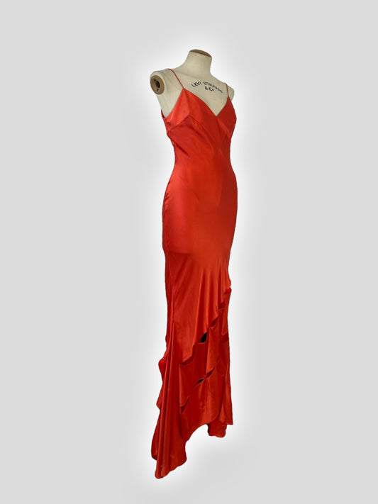 Roberto Cavalli Spring 2004 Orange Cut-Out Ruffle Gown