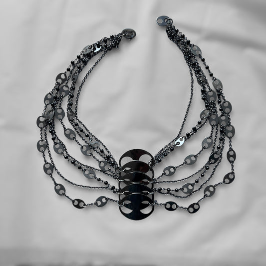 Paco Rabanne 2010s Multi-String Black Beaded Necklace