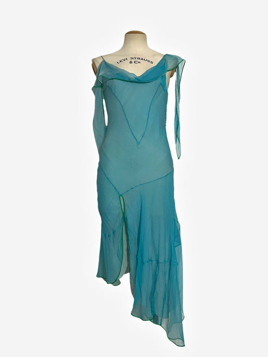 Christian Dior 2005 assymetric blue dress