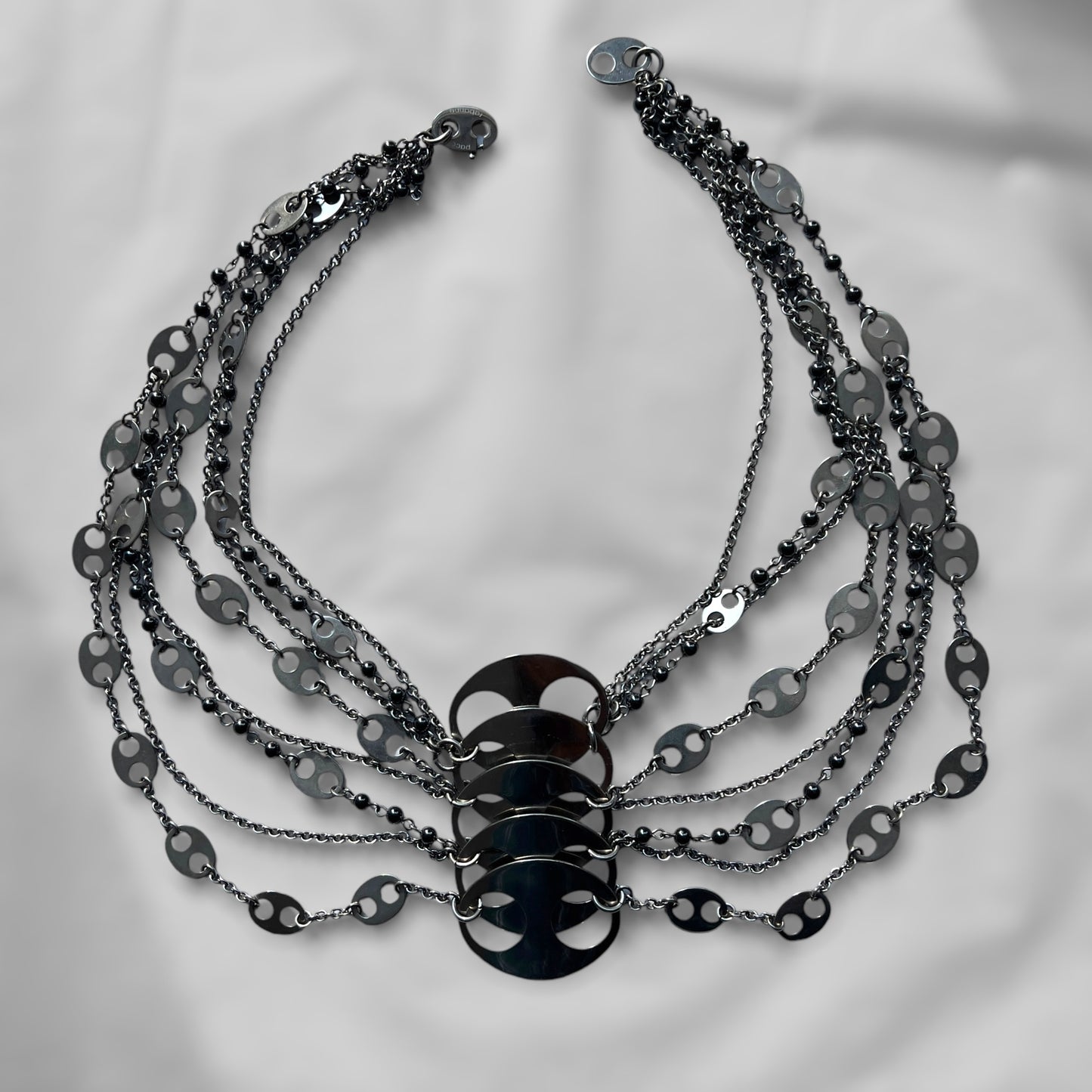 Paco Rabanne 2010s Multi-String Black Beaded Necklace