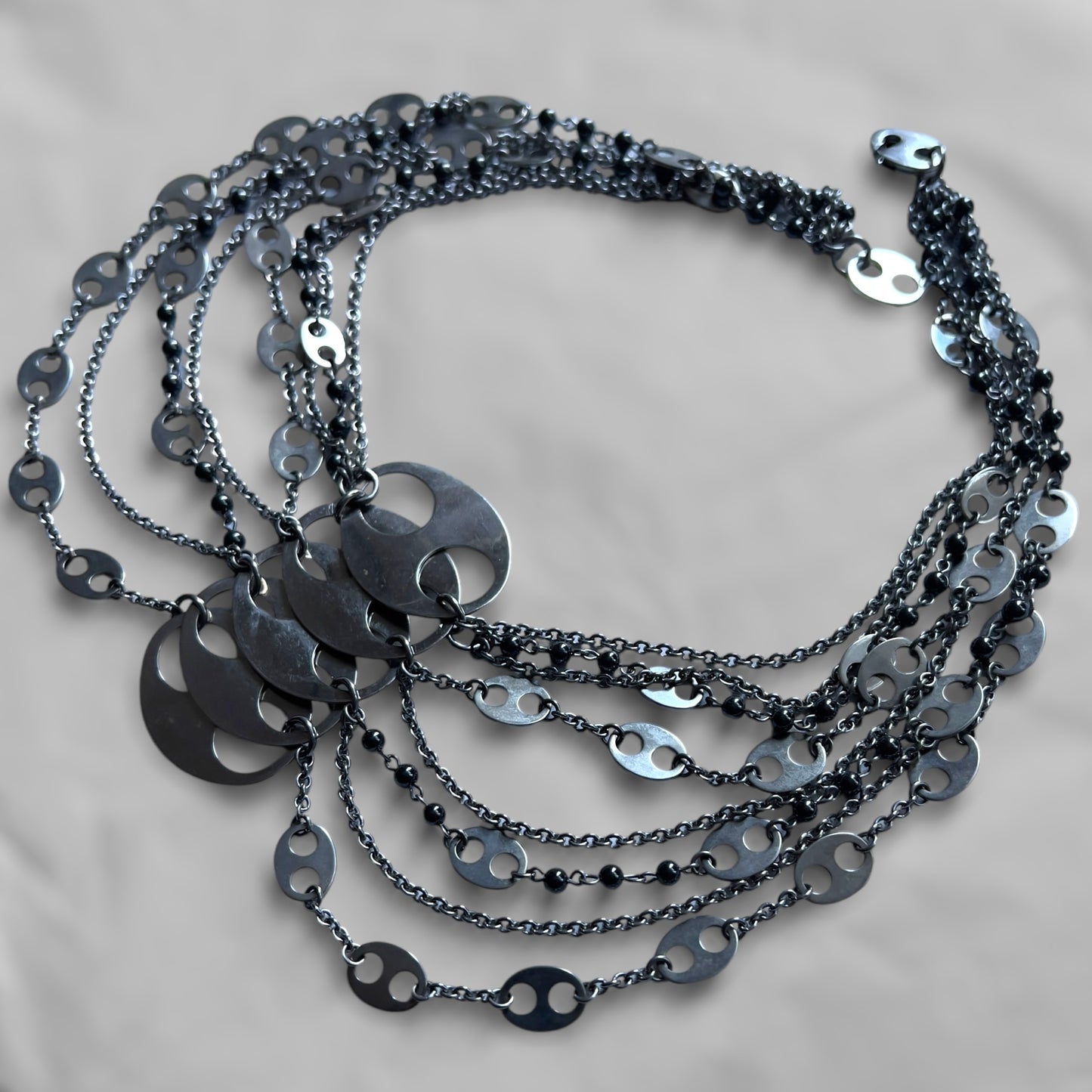 Paco Rabanne 2010s Multi-String Black Beaded Necklace