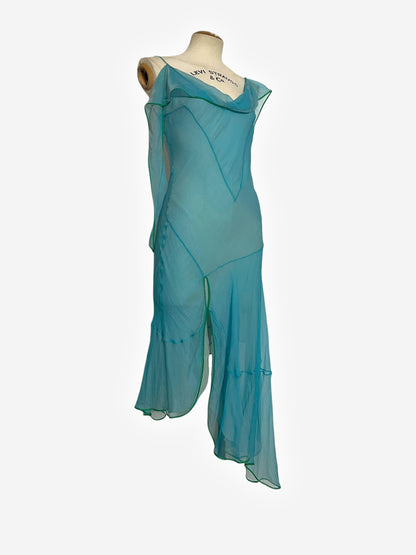 Christian Dior 2005 assymetric blue dress