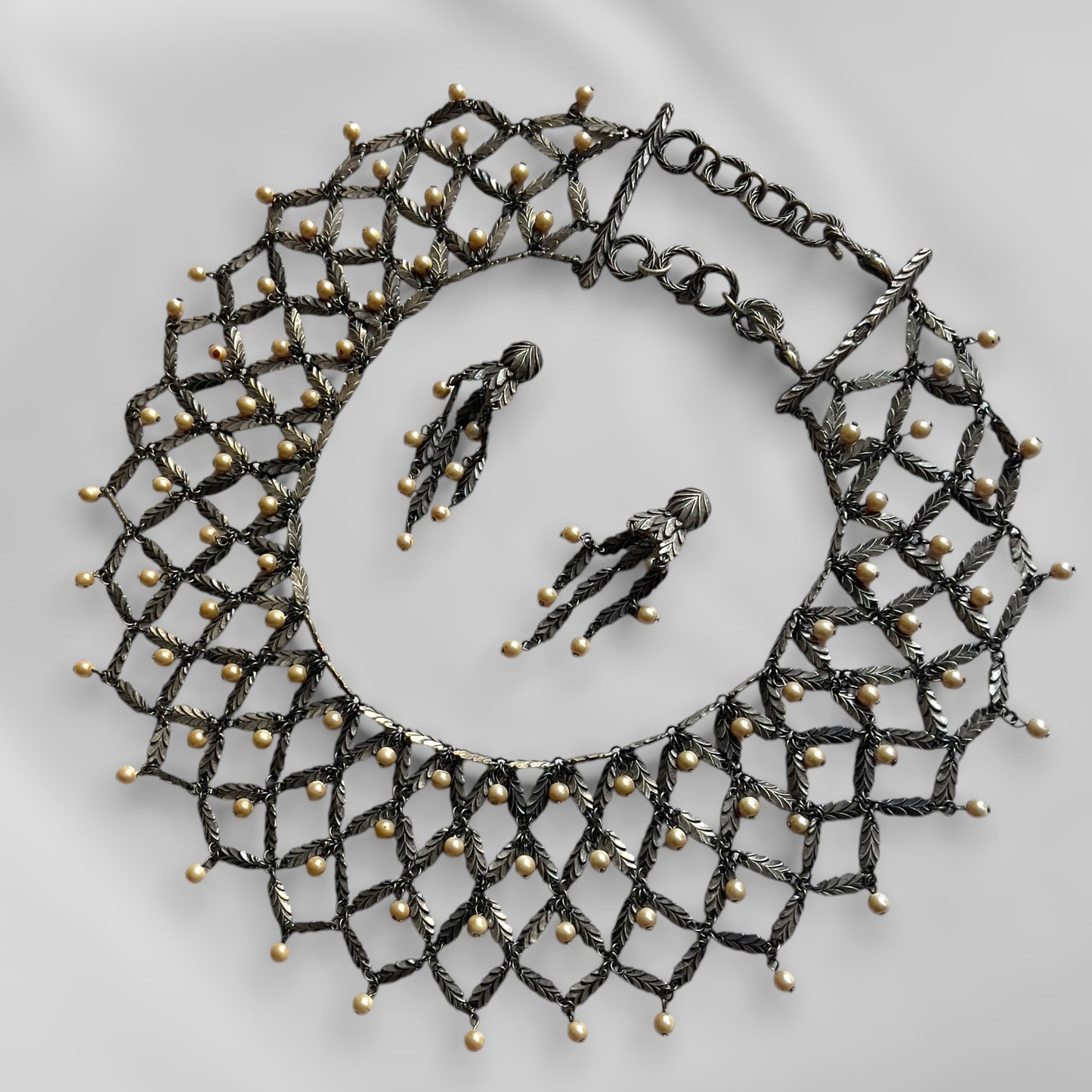 Christian Dior by John Galliano, Netted Pearl and Leaf Jewelry Set, Circa 1998