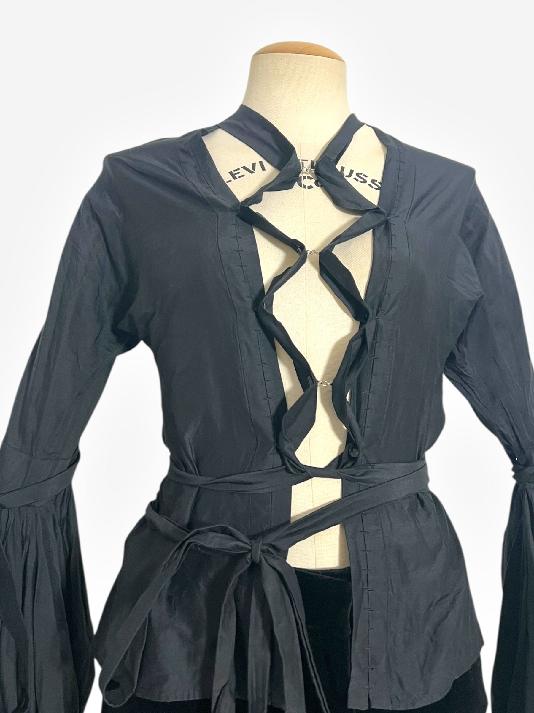 Yves Saint Laurent 2002 FW Pirate Tie Blouse and Black Velvet Crop