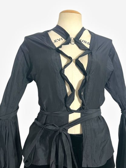 Yves Saint Laurent 2002 FW Pirate Tie Blouse and Black Velvet Crop Pants