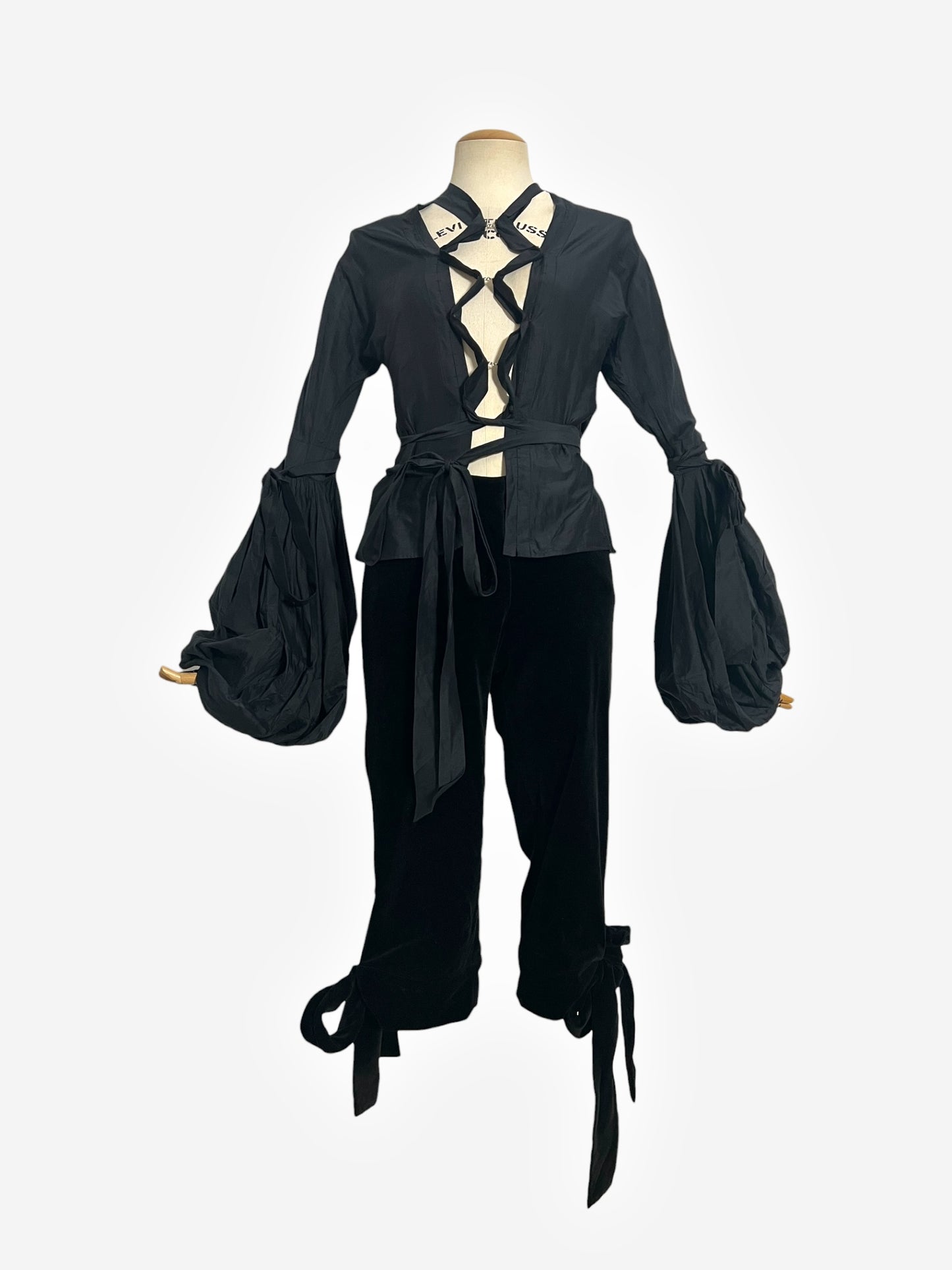 Yves Saint Laurent 2002 FW Pirate Tie Blouse and Black Velvet Crop Pants