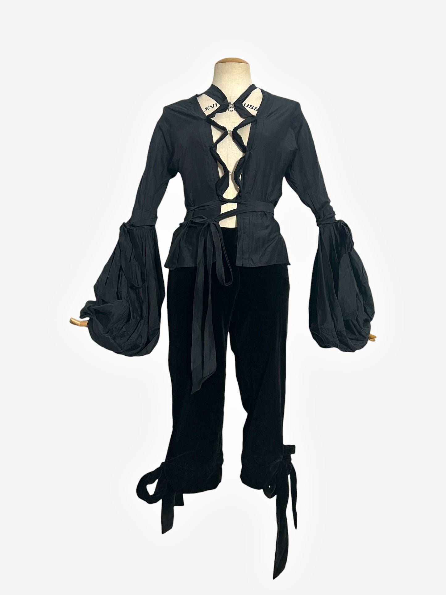 Yves Saint Laurent 2002 FW Pirate Tie Blouse and Black Velvet Crop Pants