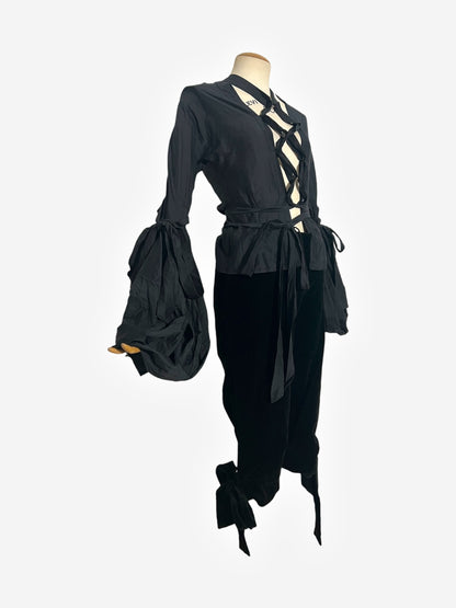 Yves Saint Laurent 2002 FW Pirate Tie Blouse and Black Velvet Crop Pants