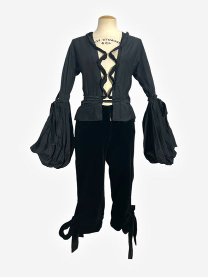 Yves Saint Laurent 2002 FW Pirate Tie Blouse and Black Velvet Crop Pants