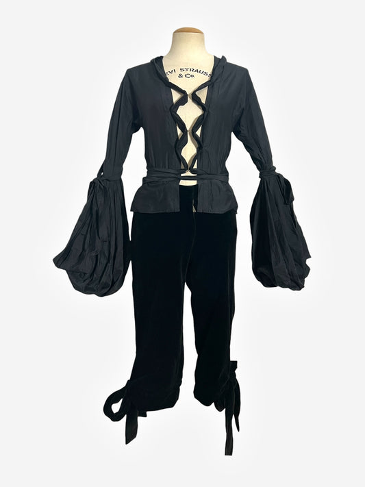 Yves Saint Laurent 2002 FW Pirate Tie Blouse and Black Velvet Crop Pants