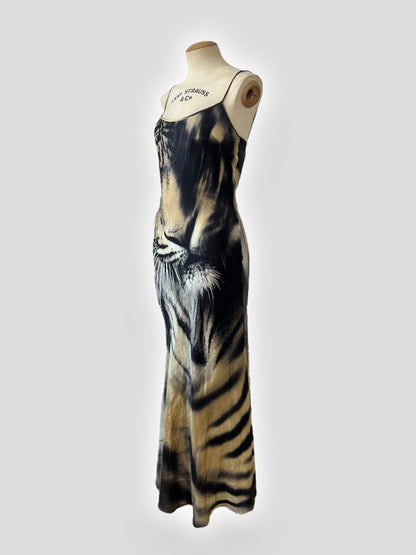 Roberto Cavalli 2000s Silk Tiger Print Bias-Cut Dress