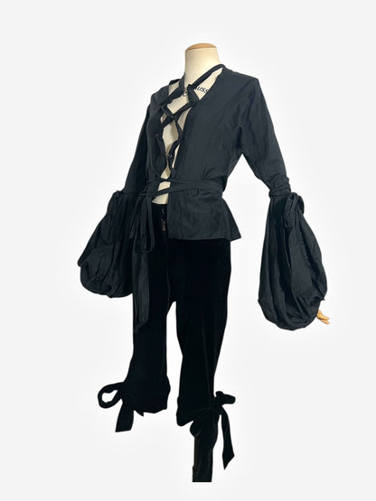 Yves Saint Laurent 2002 FW Pirate Tie Blouse and Black Velvet Crop Pants