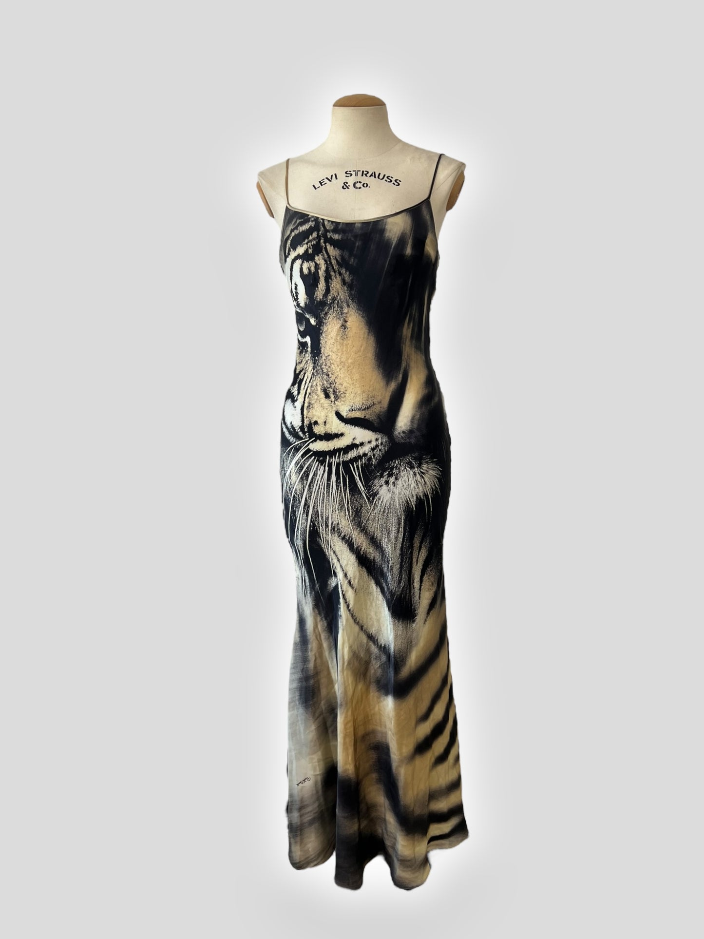 Roberto Cavalli 2000s Silk Tiger Print Bias-Cut Dress