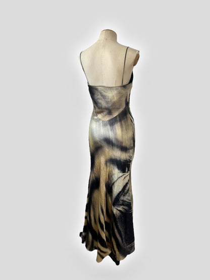 Roberto Cavalli 2000s Silk Tiger Print Bias-Cut Dress