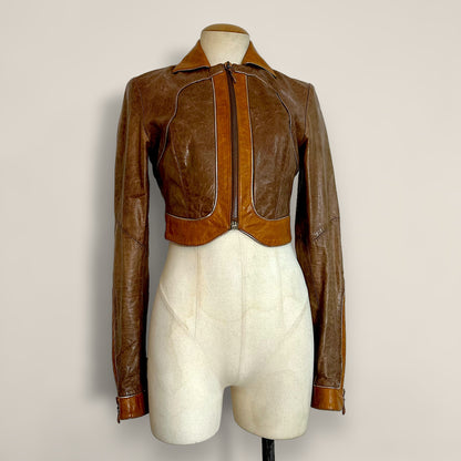 Roberto Cavalli 2002 runway cropped leather jacket