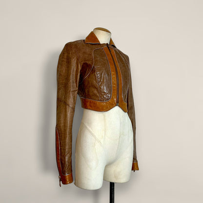 Roberto Cavalli 2002 runway cropped leather jacket