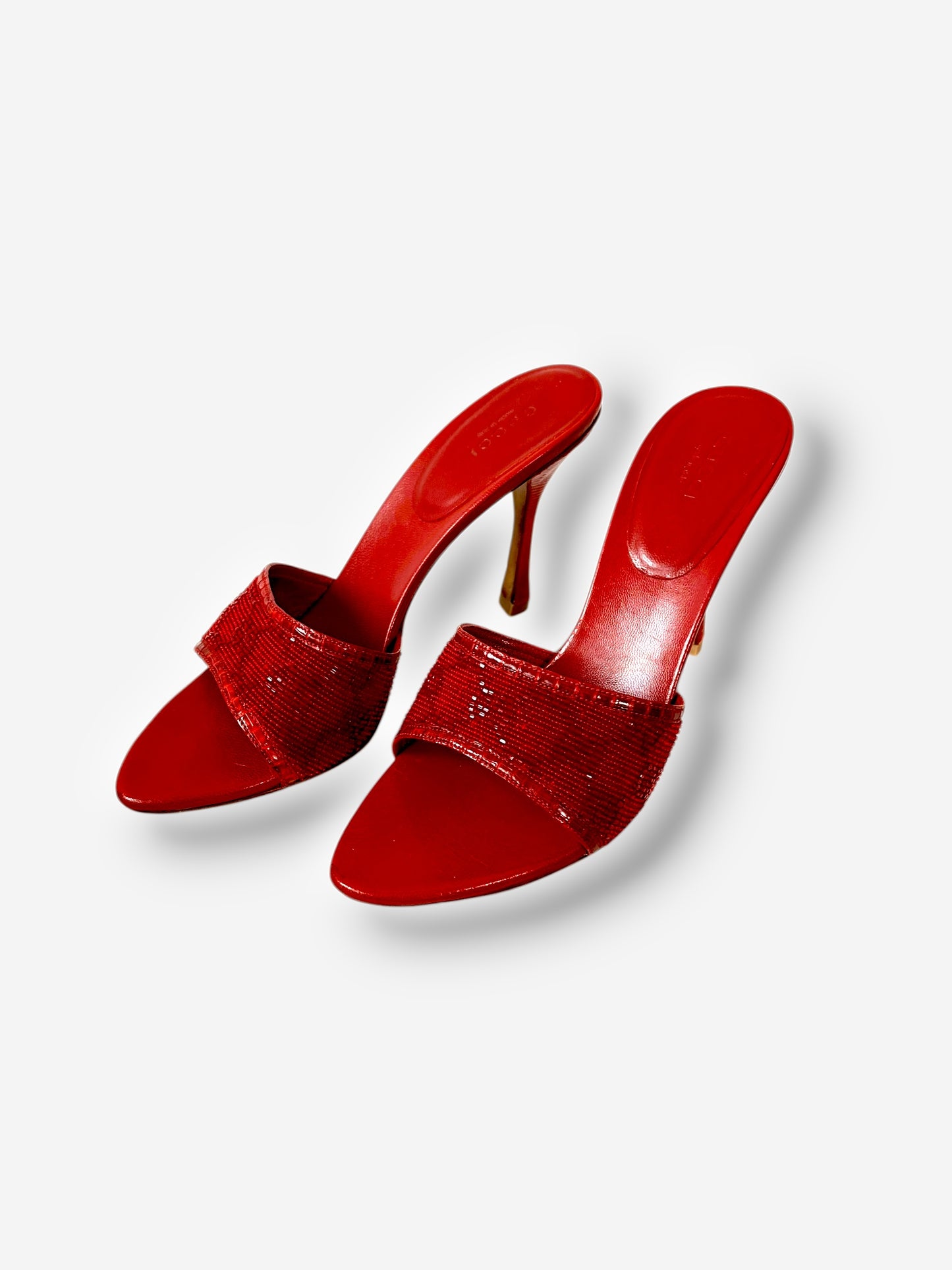 Gucci by Tom Ford, Red Beaded GG Heels – Size 37.5