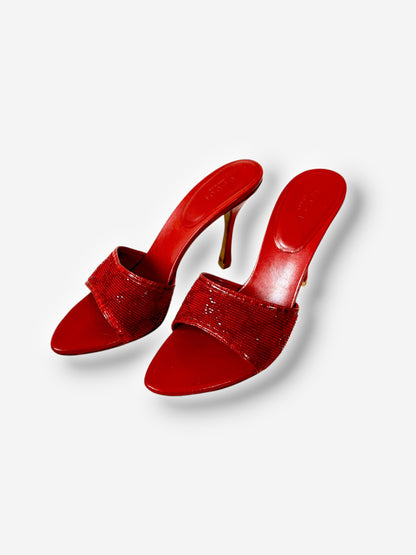 Gucci by Tom Ford, Red Beaded GG Heels – Size 37.5