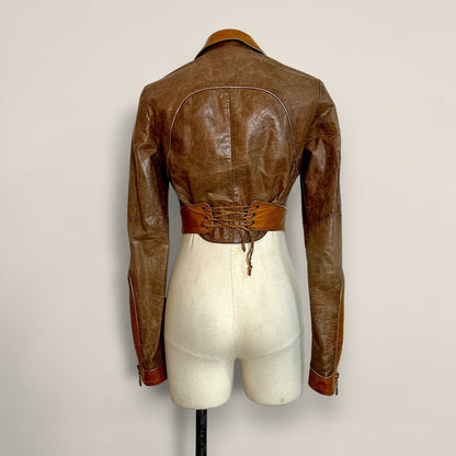 Roberto Cavalli 2002 runway cropped leather jacket