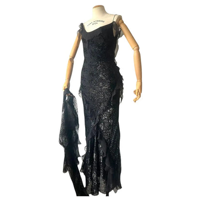 Vintage 2004 Christian Dior by Galliano Silk Bias-Cut Gown dress, with stole