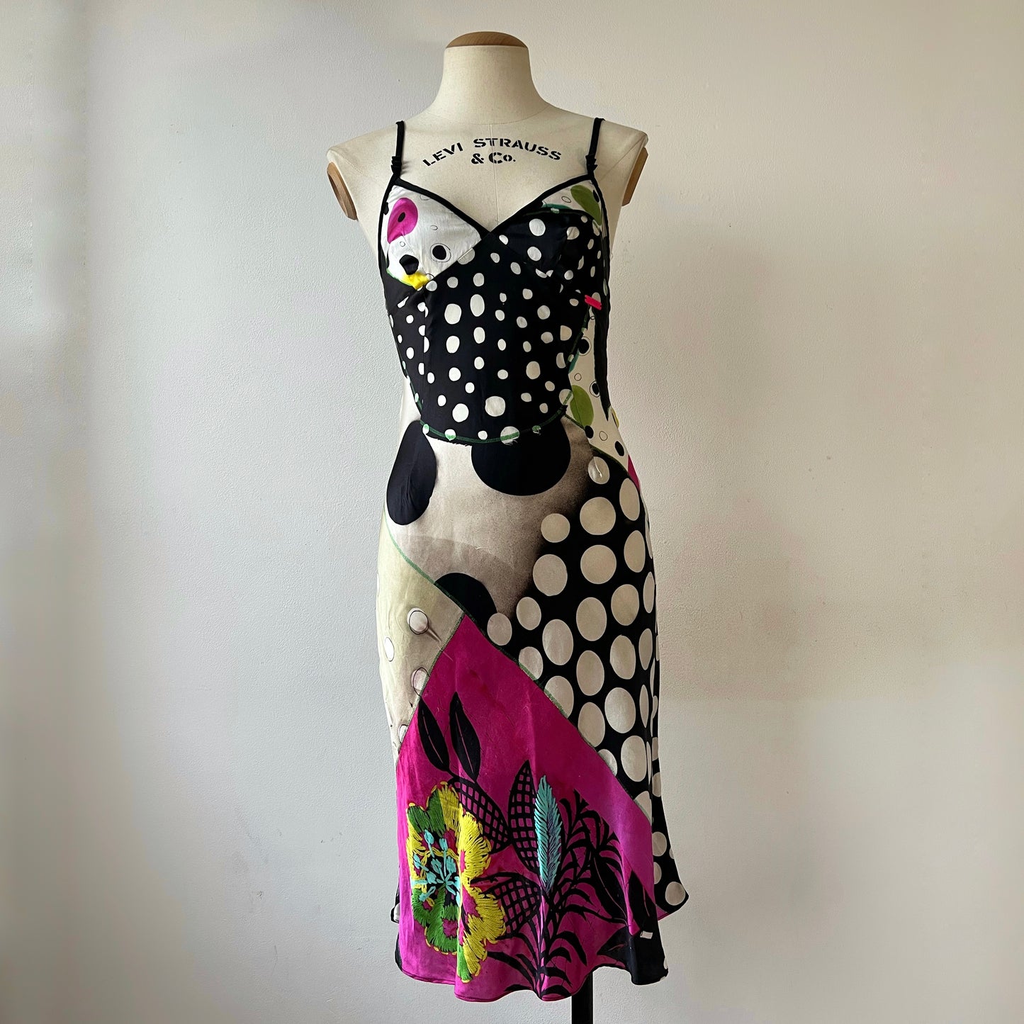 00s Galliano silk trash polka dot dress