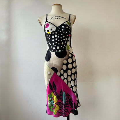 00s Galliano silk trash polka dot dress