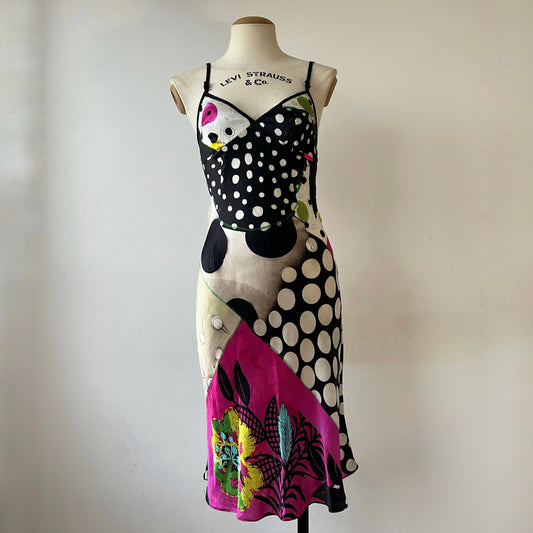 00s Galliano silk trash polka dot dress