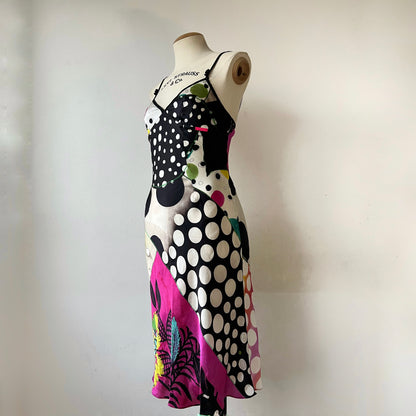 00s Galliano silk trash polka dot dress